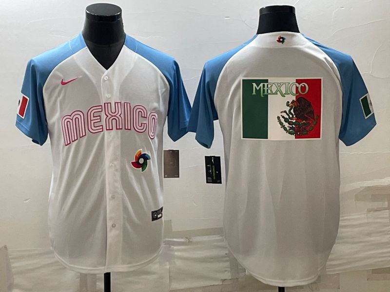 Men 2023 World Cub Mexico Blank White blue Nike MLB Jersey10
